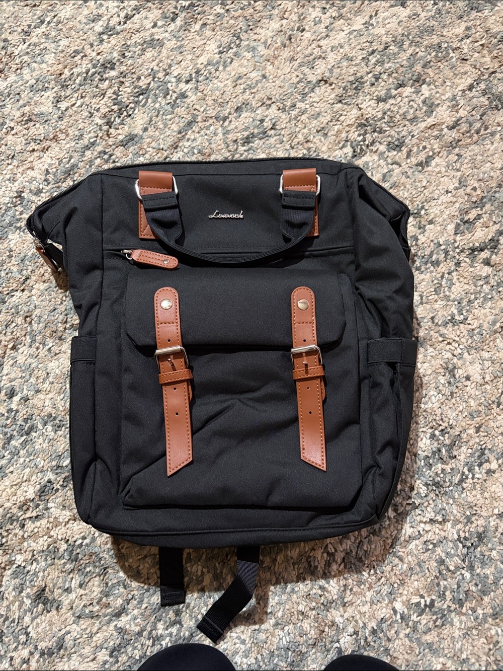 Lovevook Black Backpack with Brown Trim